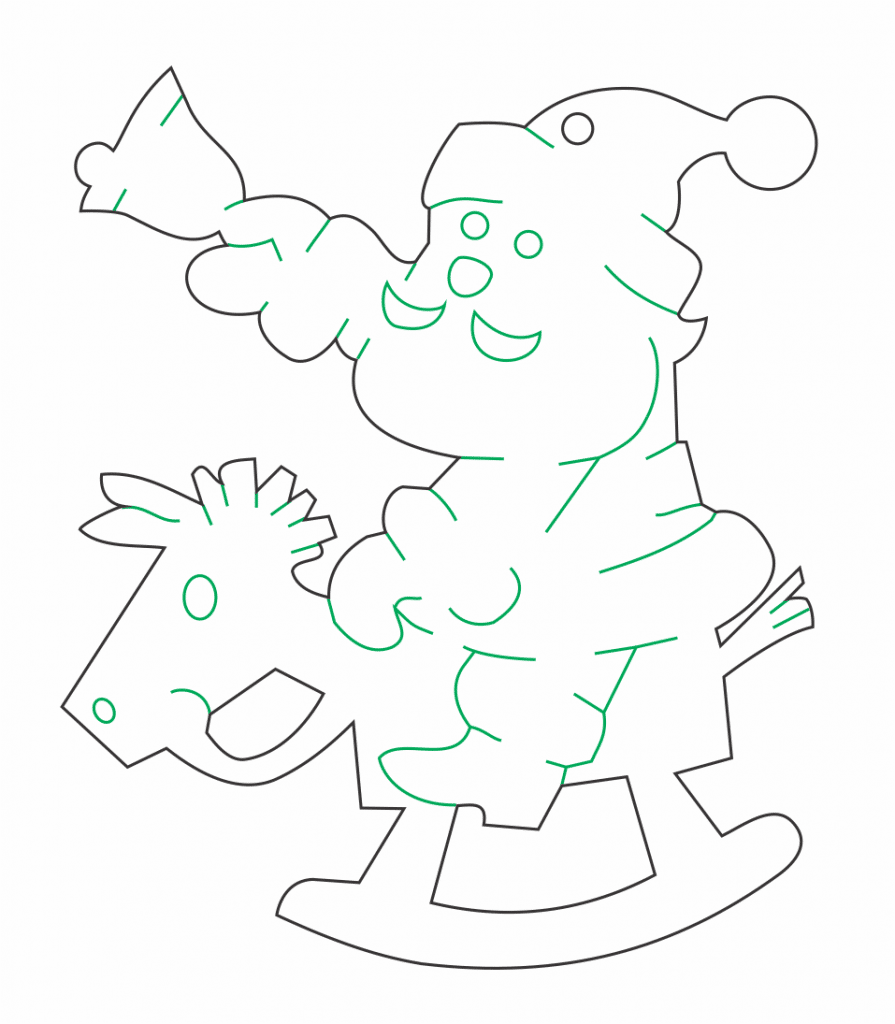 Santa en caballo de madera — vector para corte CNC