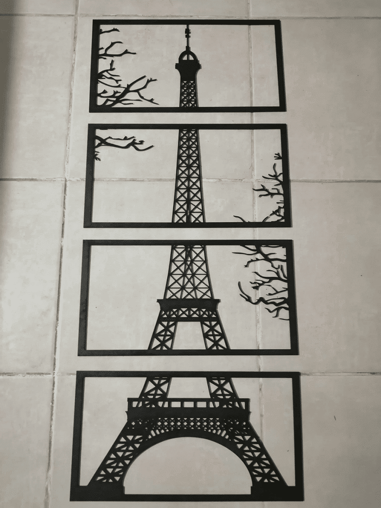 Torre Eiffel en 4 cuadros — vector para corte CNC