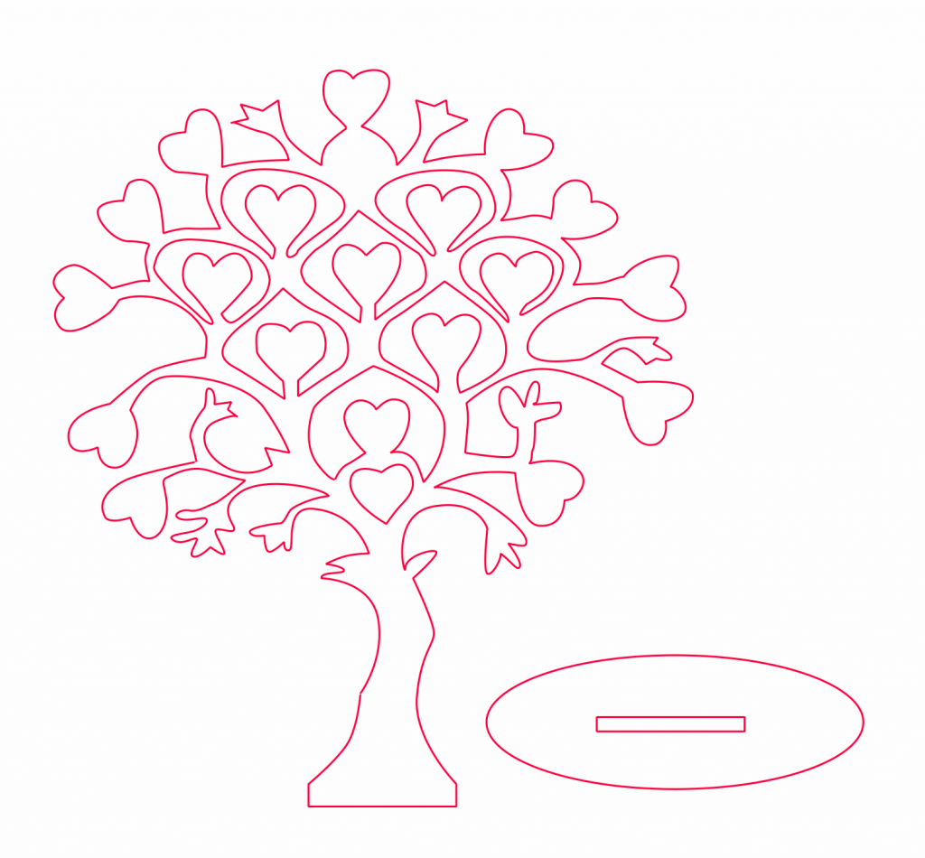 Árbol «Hojas de corazón» 2 — vector para corte CNC
