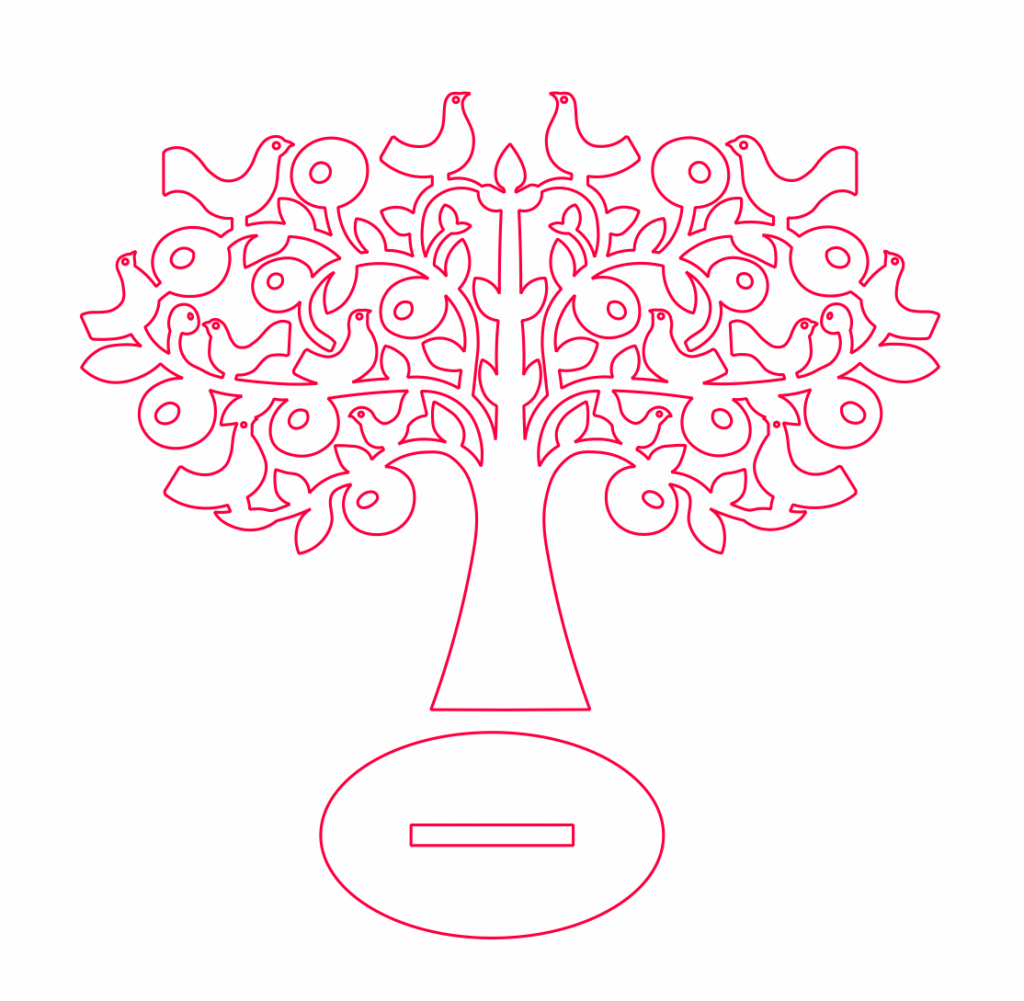 Árbol con pájaros — vector para corte CNC