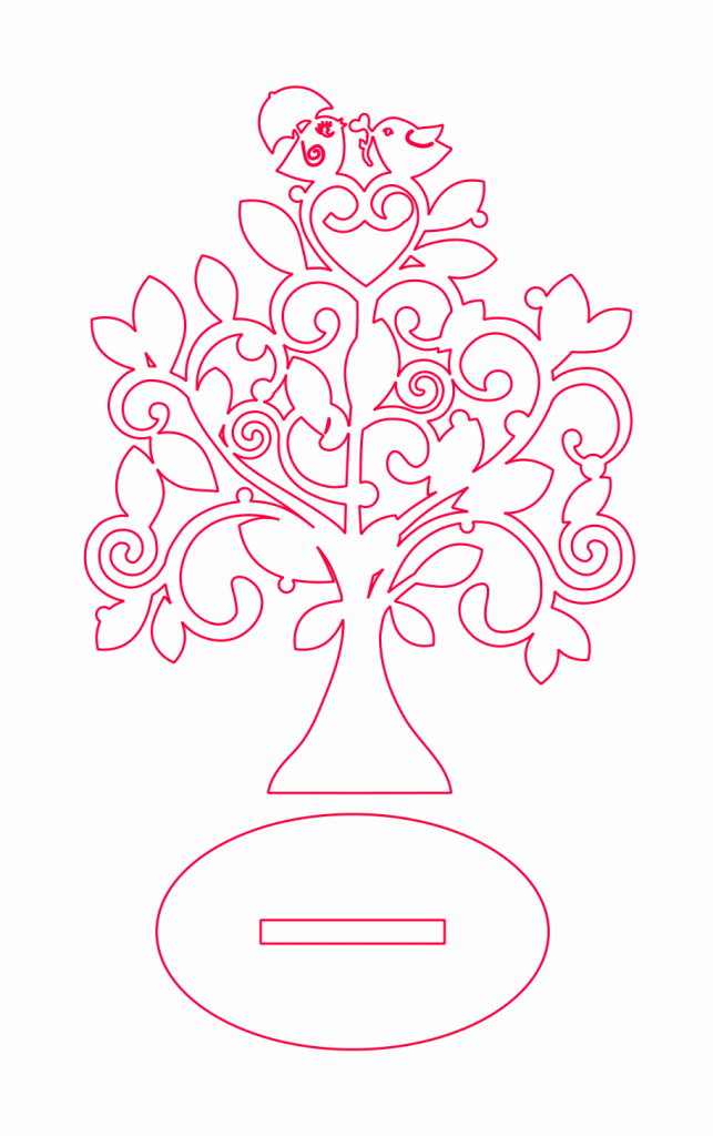 Árbol «Pájaros enamorados» — vector para corte CNC