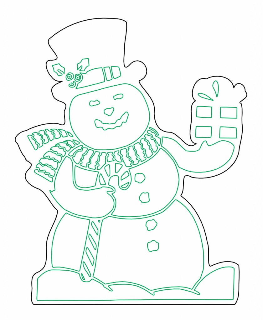 Muñeco de nieve con regalo — vector para corte CNC