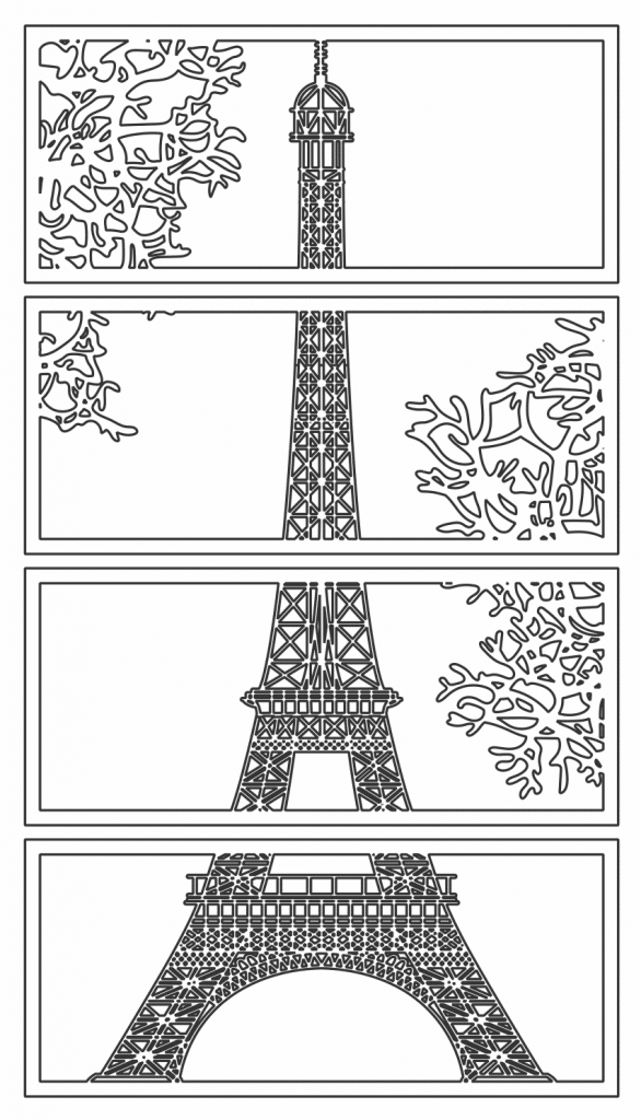 Set de cuadros «Torre Eiffel» — vector para corte CNC