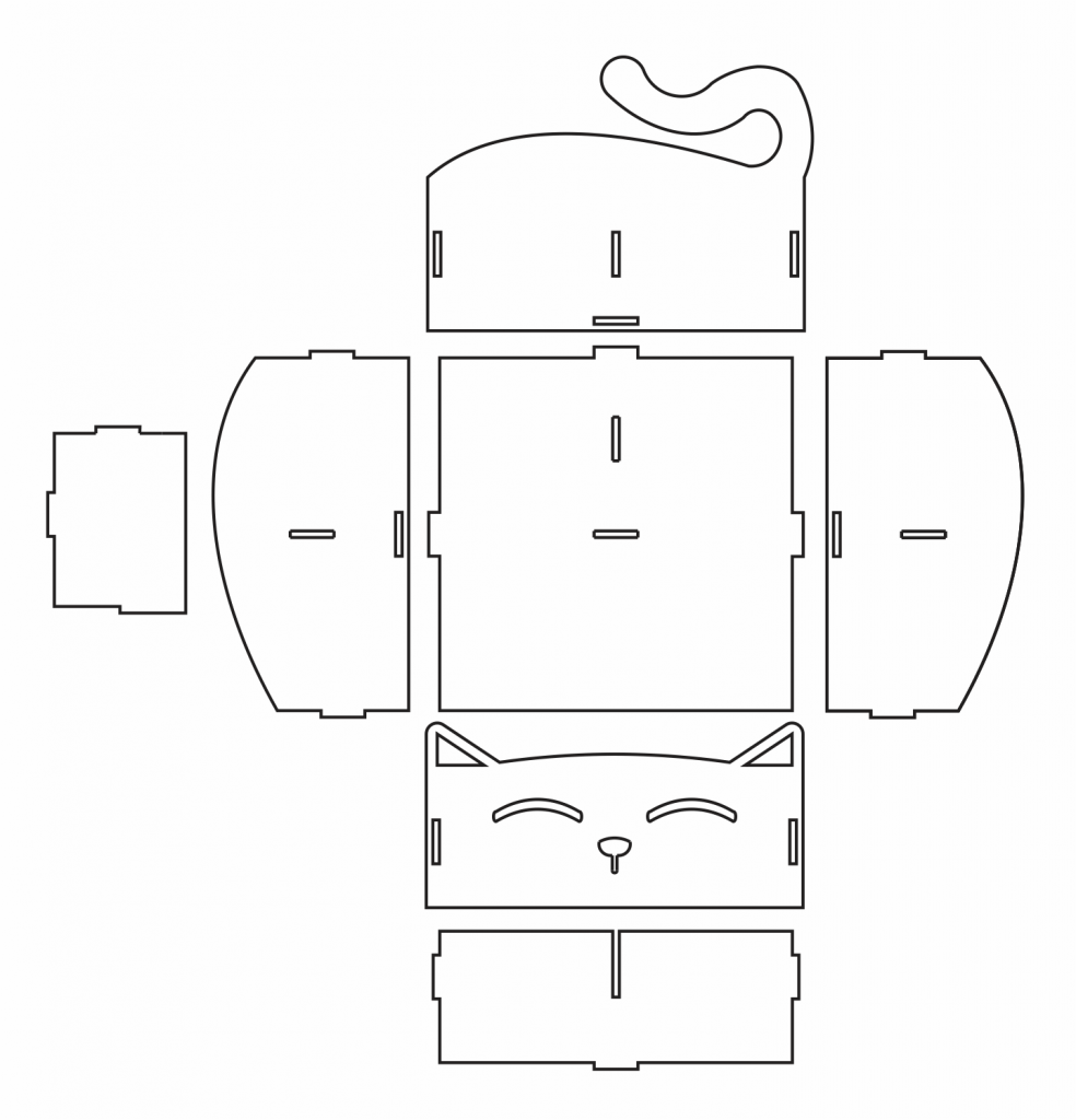 Caja con forma de gato — vector para corte CNC