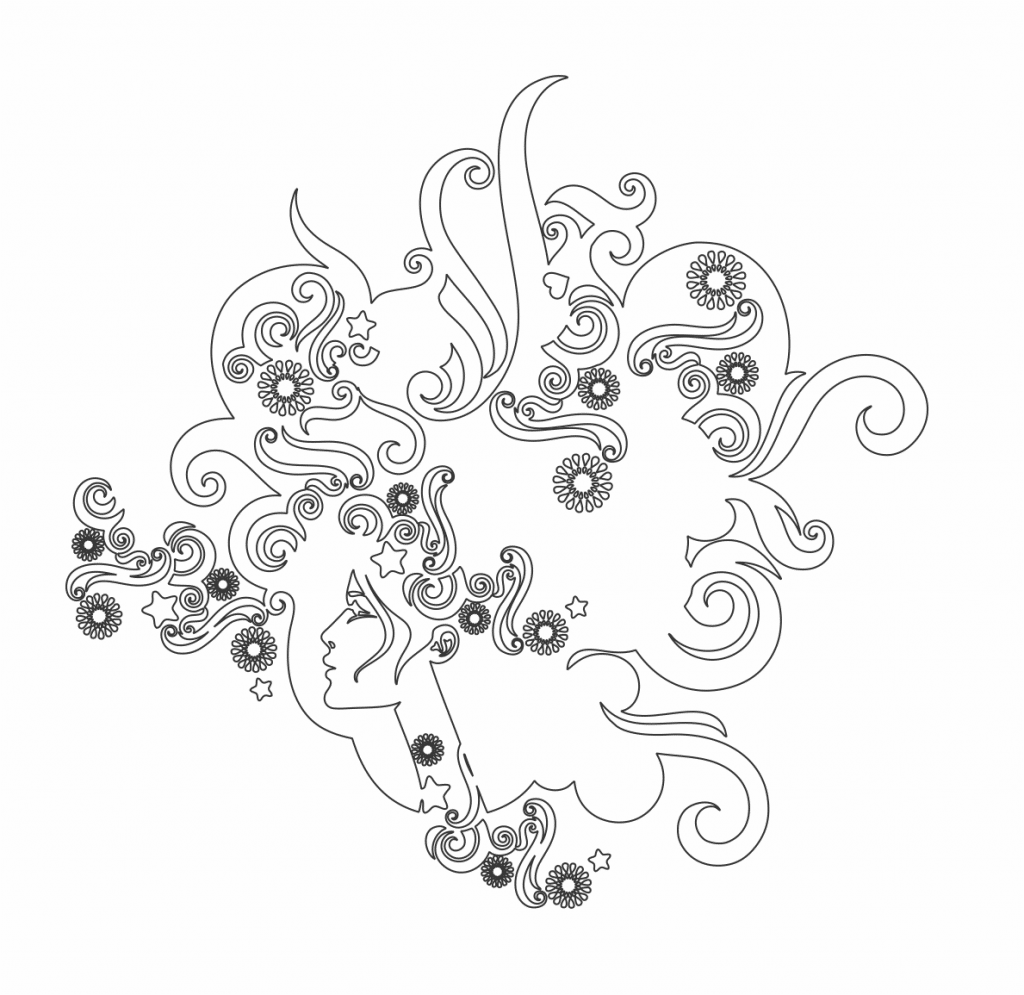 Perfil de mujer de cabellera larga — vector para corte CNC