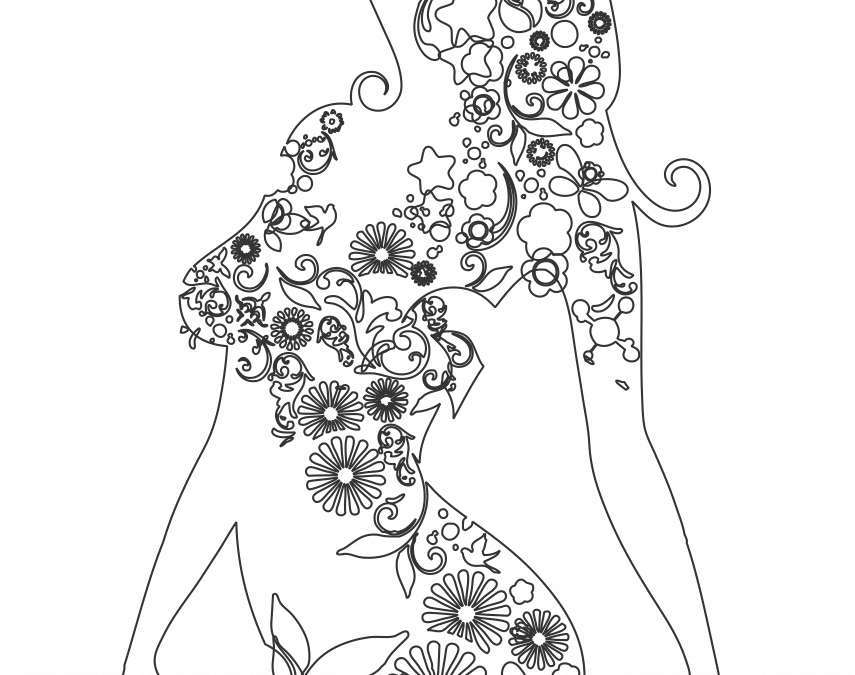 Silueta de mujer flores y estrellas