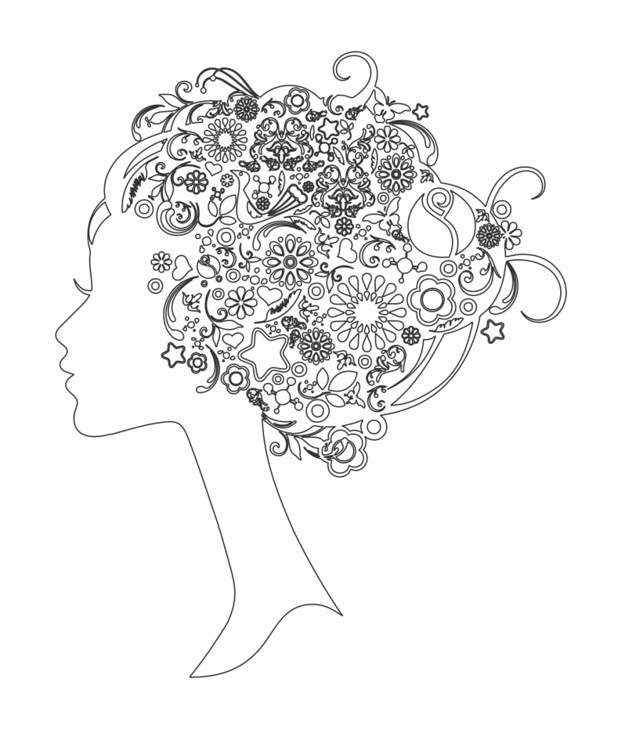 Silueta femenina «Flores y estrellas» — vector para corte CNC