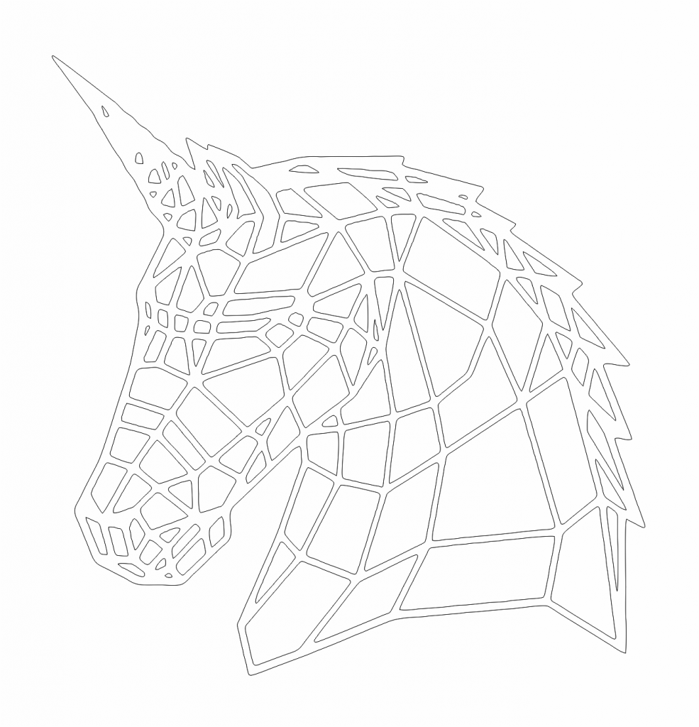 Cabeza de unicornio geométrico — vector para corte CNC