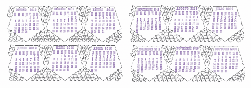 Calendario Prisma Pentagonal — vector para corte CNC