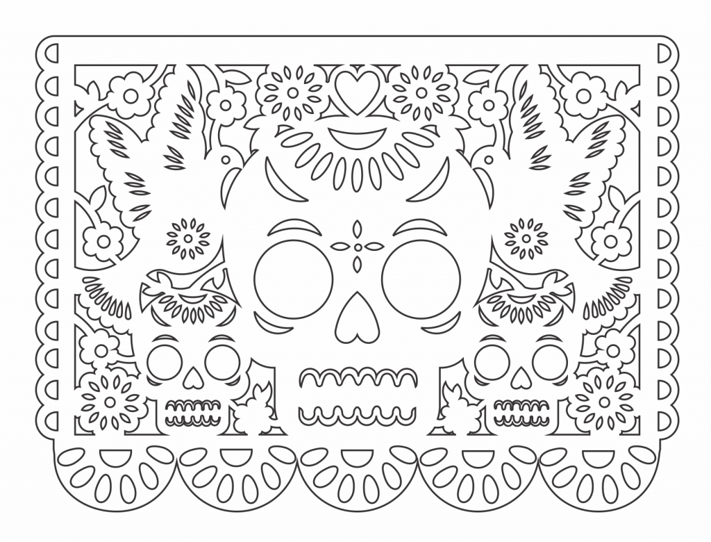 Papel picado «Calaveras y palomas» — vector para corte CNC