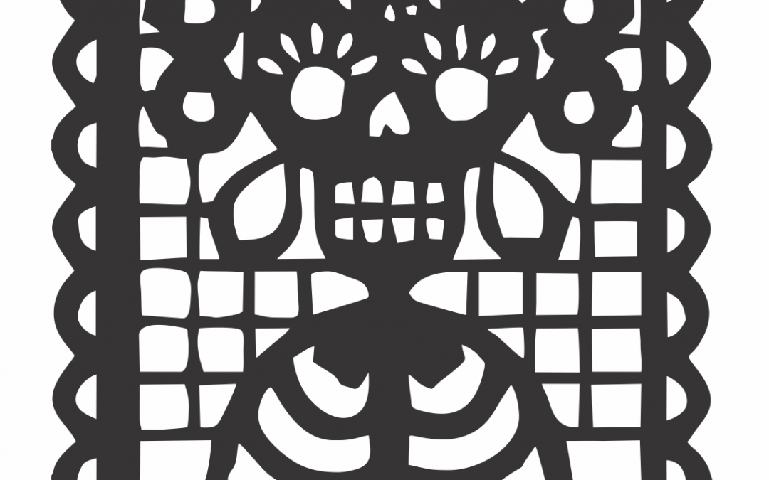 Papel picado «Calavera con corona de flores»