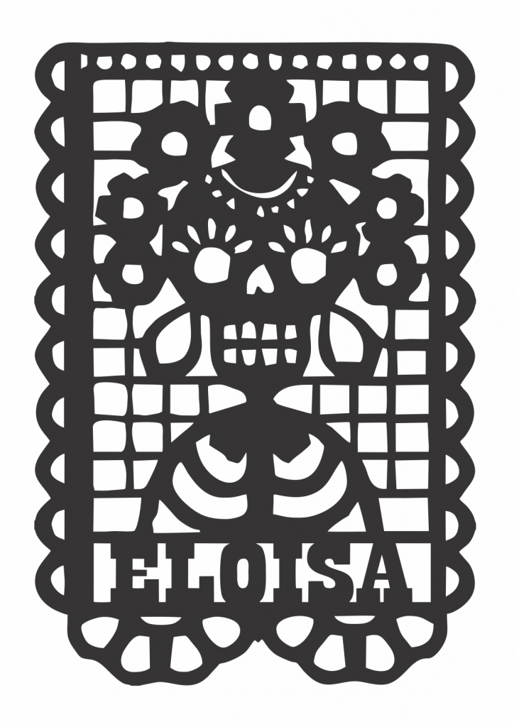 Papel picado «Calavera con corona de flores» — vector para corte CNC