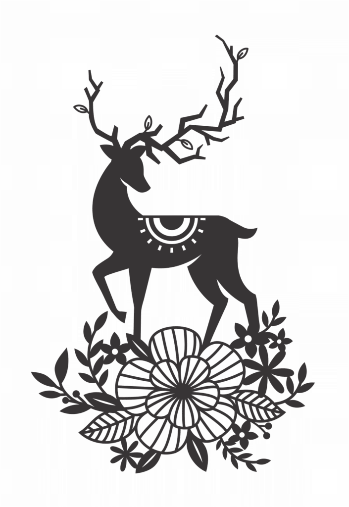 Ciervo sobre flores — vector para corte CNC