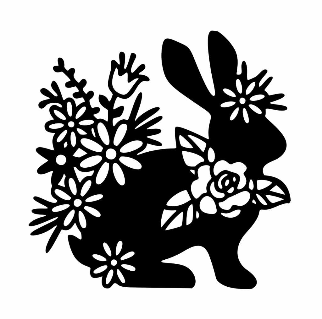 Conejo entre flores — vector para corte CNC
