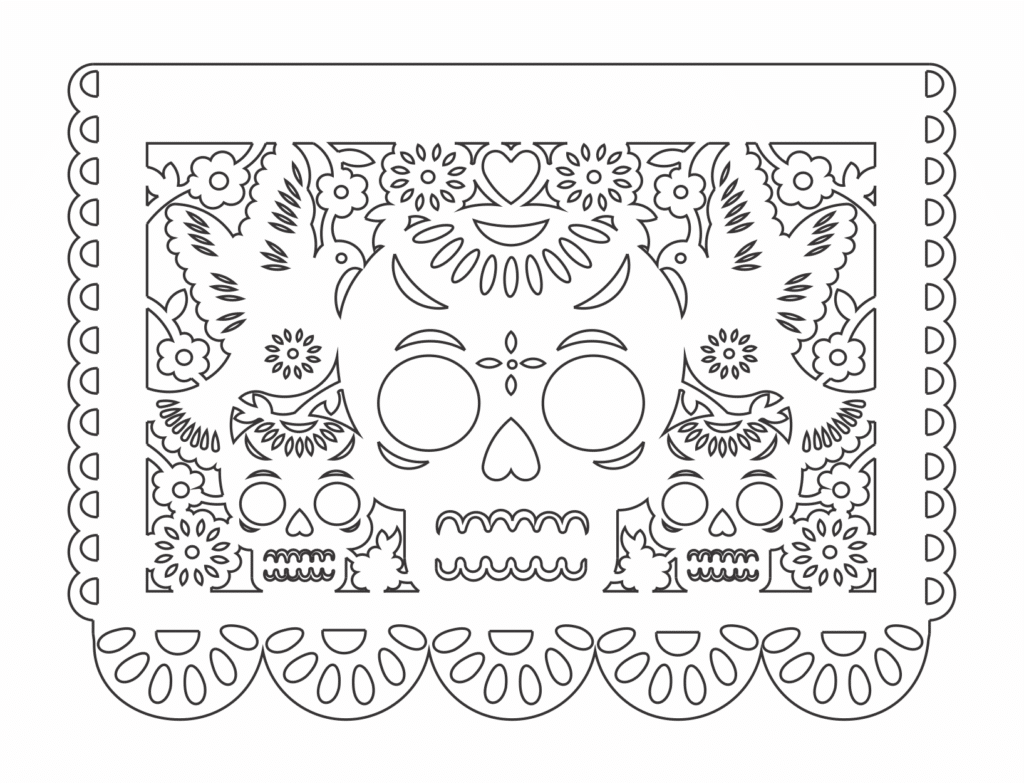 Papel picado «Calaveras y palomas» — vector para corte CNC