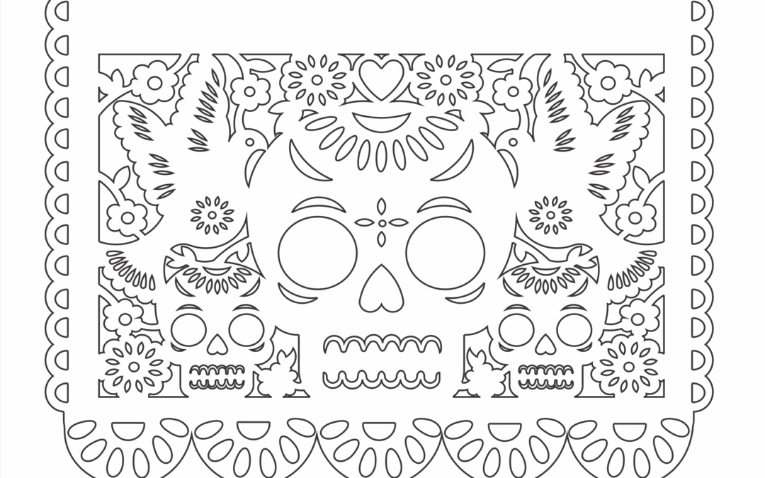 Papel picado «3 calaveras y palomas»