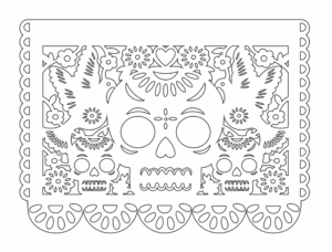 Papel picado «3 calaveras y palomas»