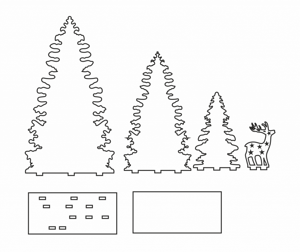 Pinos y Reno — vector para corte CNC