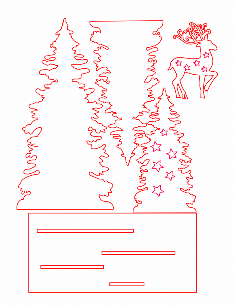 Decoración de reno con pinos — vector para corte CNC