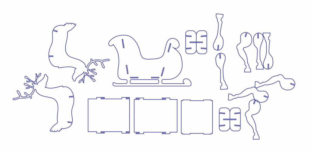 Trineo con renos 3D — vector para corte CNC