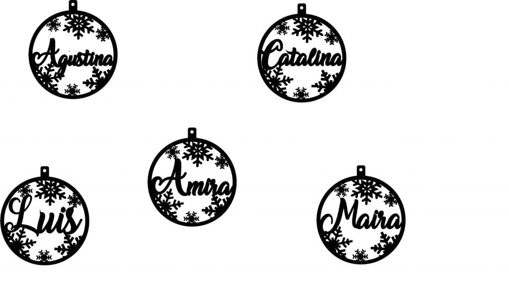 Esferas con nombres y copos — vector para corte CNC