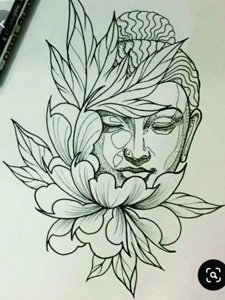 Buda entre flores — vector para corte CNC