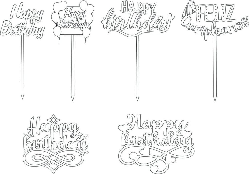 Cake toppers de cumpleaños 6 — vector para corte CNC