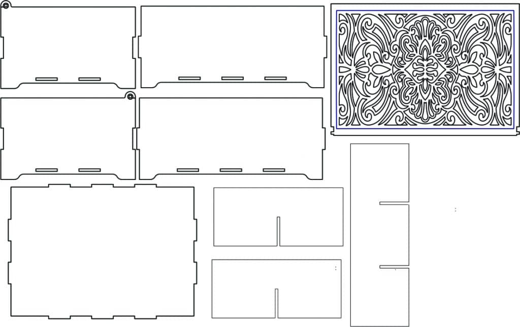 Caja calada de 6 espacios — vector para corte CNC