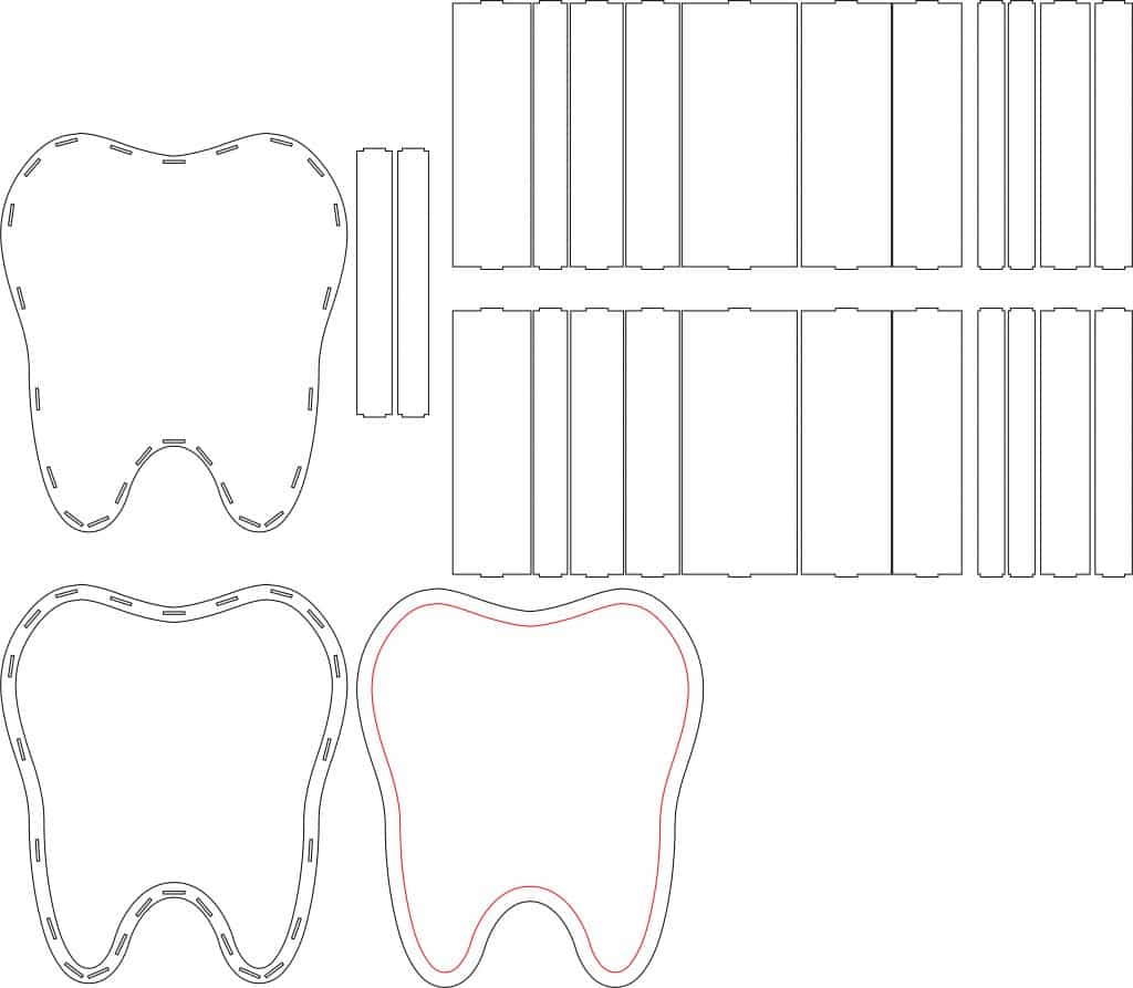Caja con forma de diente — vector para corte CNC