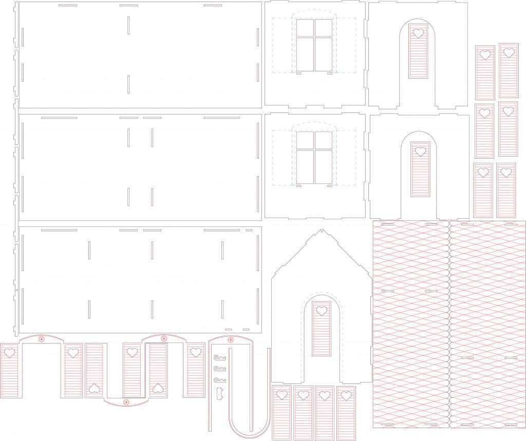 Casa de muñecas «Corazones» — vector para corte CNC