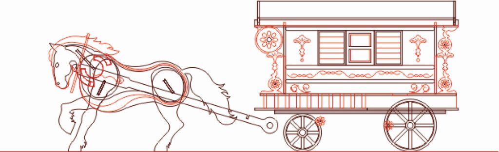 Carreta con caballo dinámica — vector para corte CNC