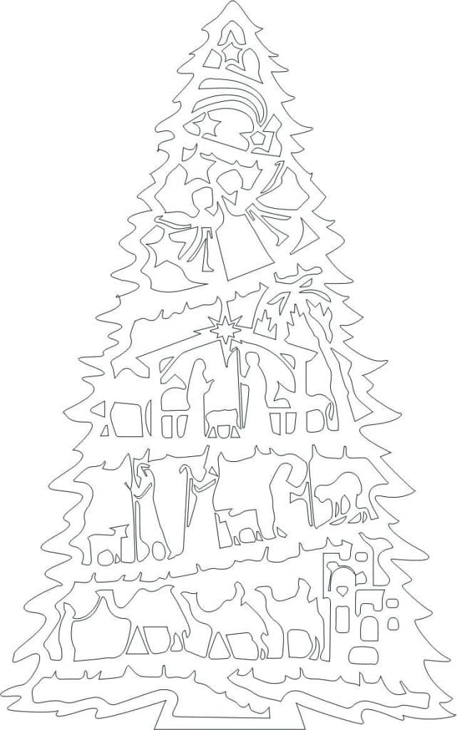 Nacimiento en pino navideño — vector para corte CNC