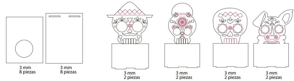Portavelas de calaveras — vector para corte CNC