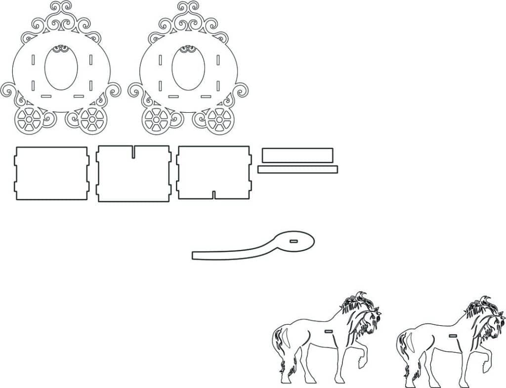 Carroza con caballos — vector para corte CNC