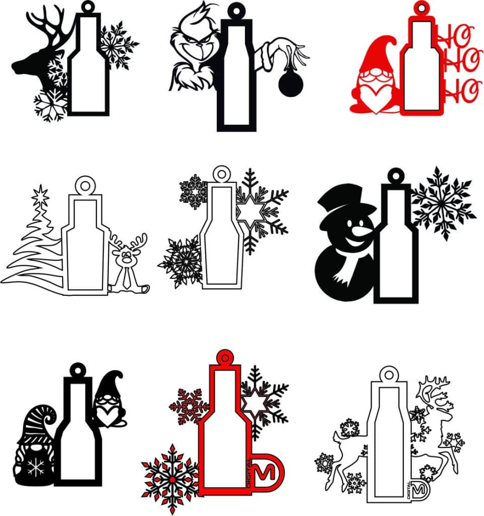 Colgantes de Botellas decoradas — vector para corte CNC