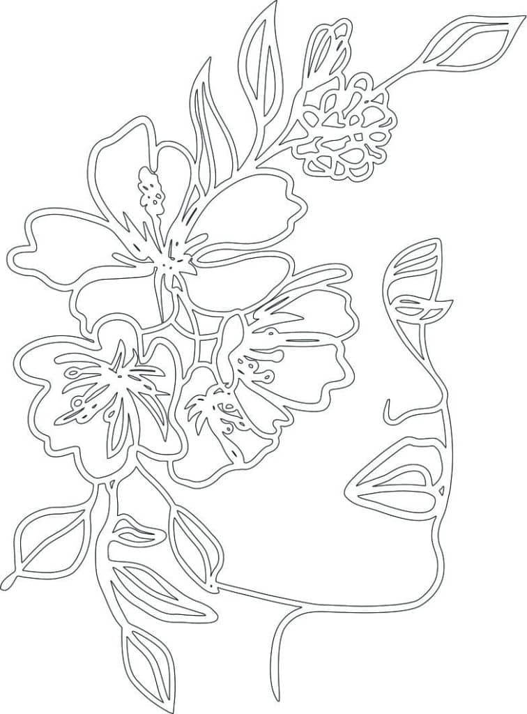 Perfil humano y flores — vector para corte CNC