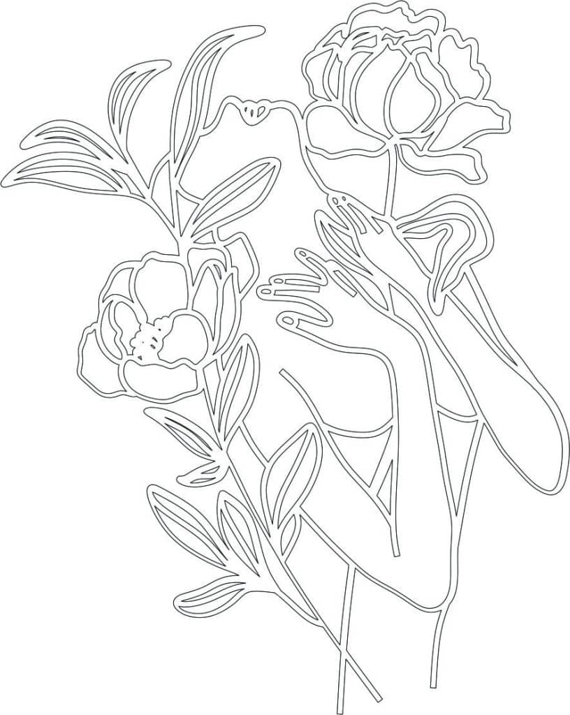 Silueta entre flores — vector para corte CNC