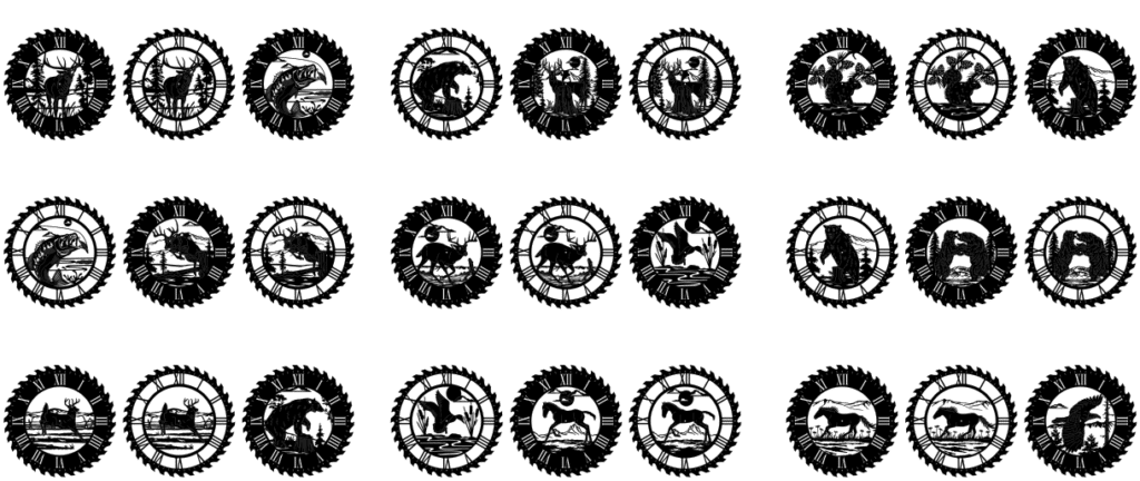 20 Relojes calados de animales — vector para corte CNC
