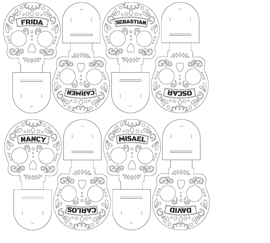 Calaveritas con nombre — vector para corte CNC