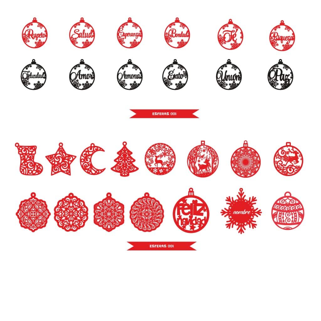 Esferas navideñas de copos de nieve y buenos deseos — vector para corte CNC