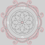 vector descargable para reproducir un reloj circular de pared con ornamentos. Utiliza máquina de corte CNC este proyecto