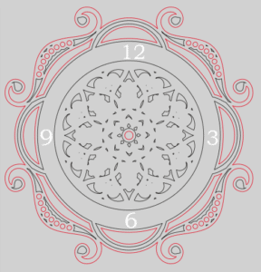 Reloj circular de pared con ornamentos