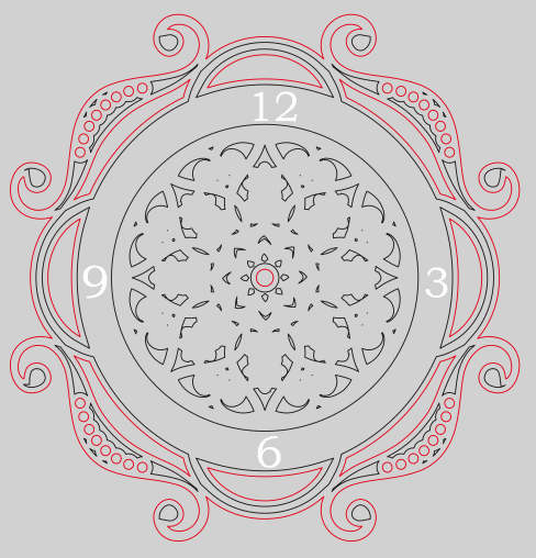Reloj circular de pared con ornamentos