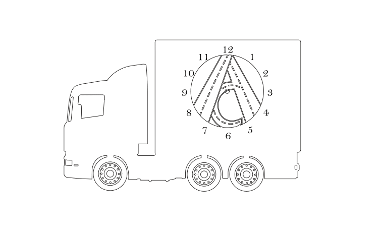 Vector descargable para reproducir un reloj de pared con forma de camión. Utiliza máquina de corte CNC para la realización de este proyecto.