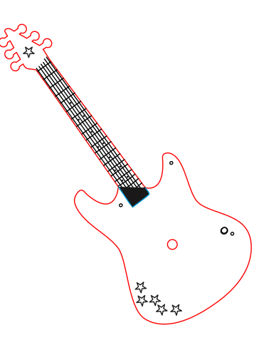 vector descargable para reproducir un reloj en forma de guitarra. Utiliza máquina de corte CNC para la realización de este proyecto