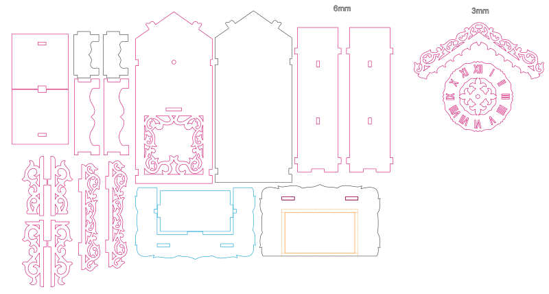 Vector descargable para reproducir un reloj estilo victoriano. Utiliza máquina de corte CNC para la realización de este proyecto.