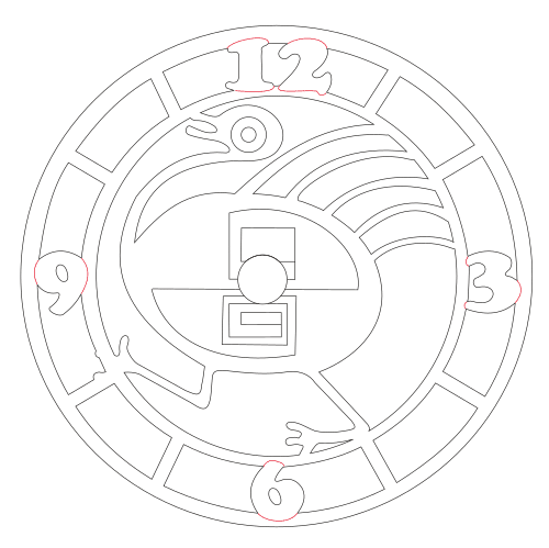 Vector descargable para reproducir un reloj de pared con pavorreal. Utiliza máquina de corte CNC para la realización de este proyecto.