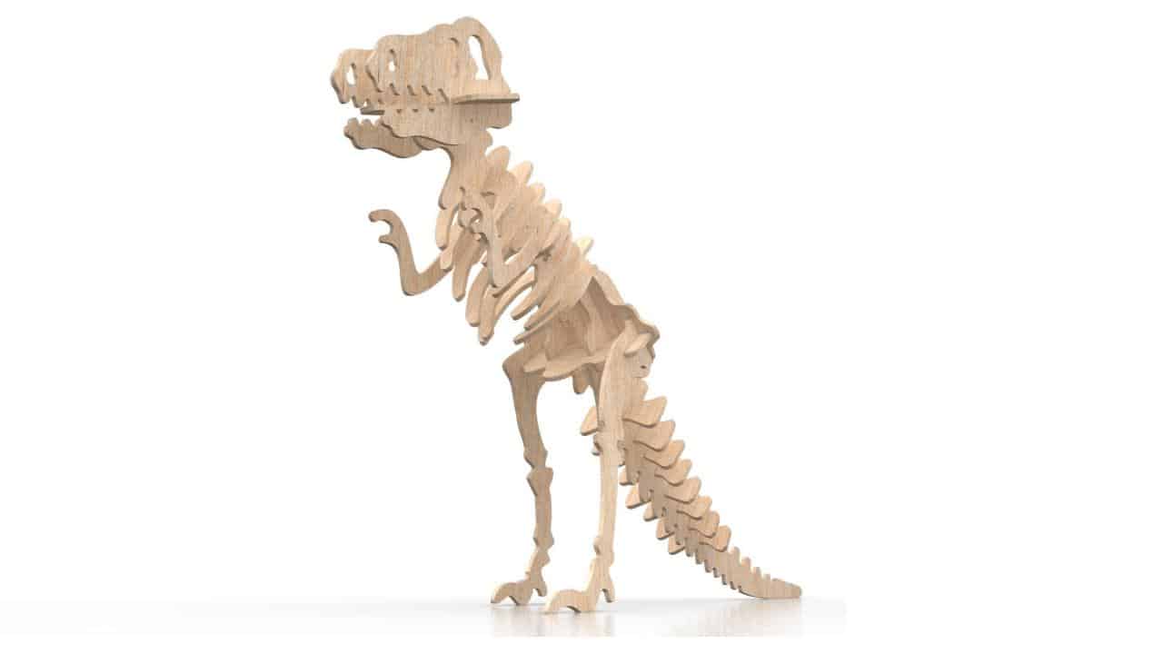 vector descargable para reproducir un Rompecabezas 3D en forma de T-Rex. Utiliza máquina de corte CNC para la realización de este proyecto.