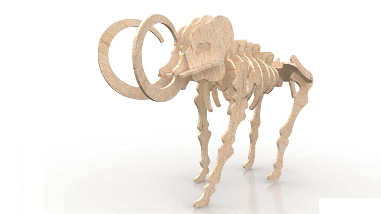 Vector descargable para reproducir Rompecabeza 3D mamut. Utiliza máquina de corte CNC para la realización de este proyecto.