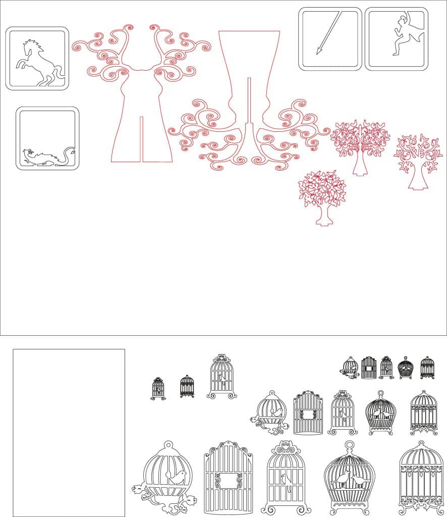 Jaula y árbol — vector para corte CNC